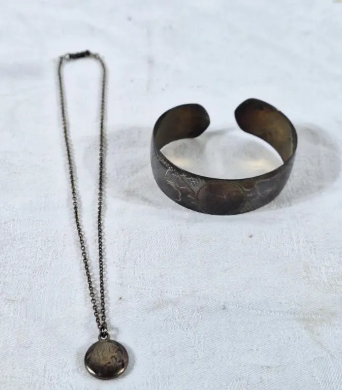 Sterling cuff bracelet and sterling pendant on