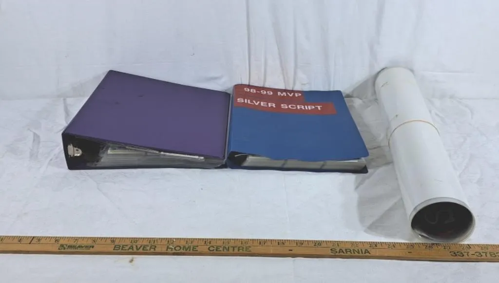 Lot of hockey cards and four posters, purple