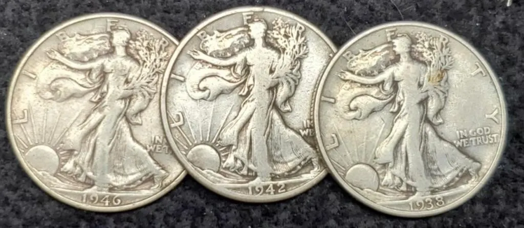 (3) W. Liberty Half Dollars 1938, 42-D, 46-S