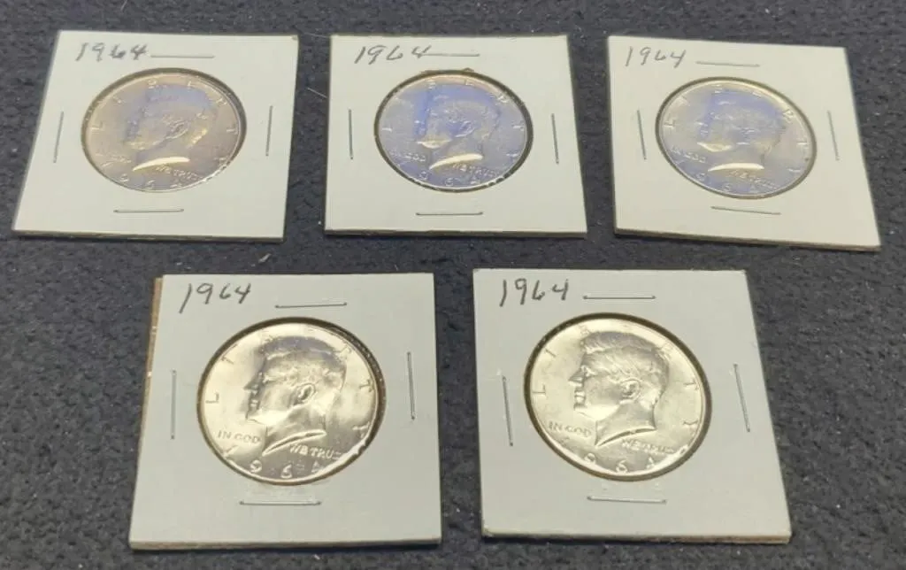 (5) 1964 Kennedy Half Dollars