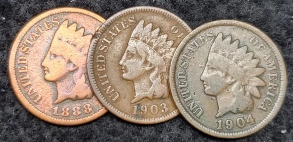 (3) Indian Head Cents 1888, 03, 04