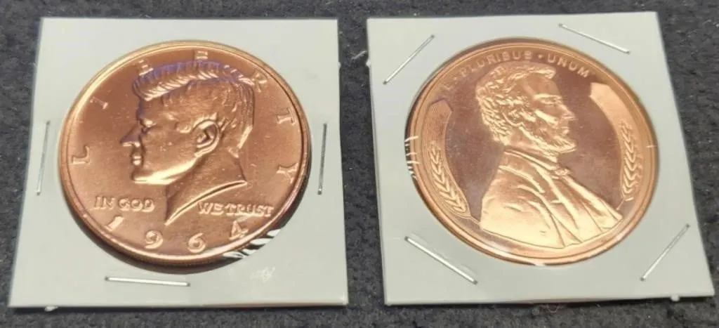 (2) 1 Troy Oz. Copper Rounds Lincoln &