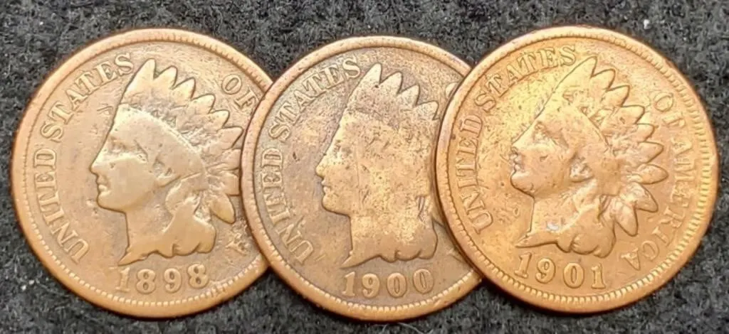 (3) Indian Head Cents 1898, 00, 01