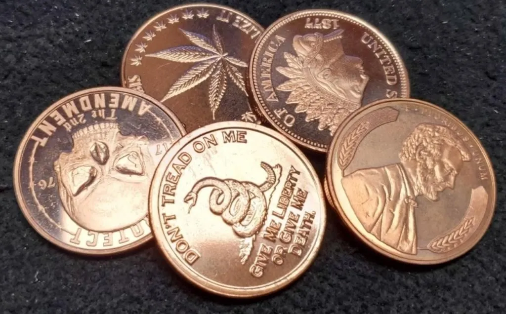 (5) Different 1 Troy Oz. Copper Rounds