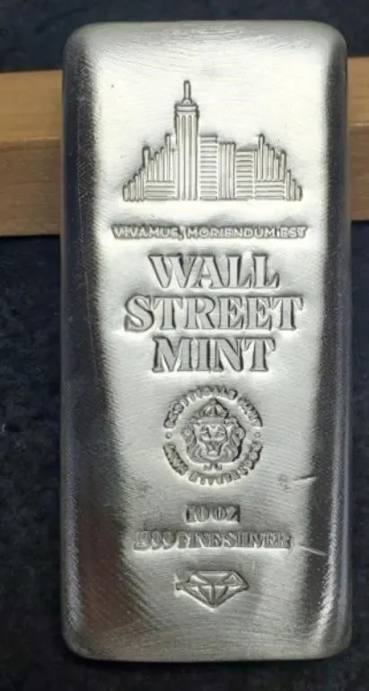 10 Troy Oz. Silver Bar By Wall Street Mint