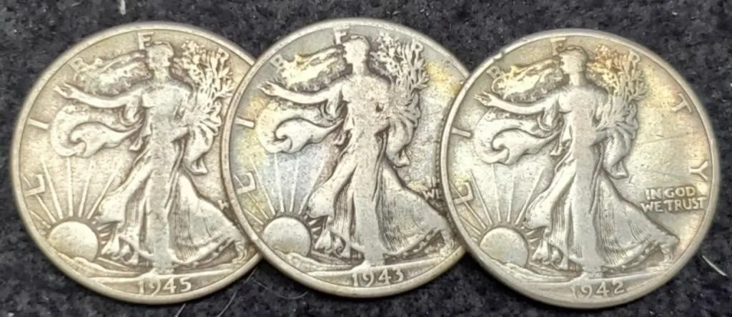 (3) W. Liberty Half Dollars: 1942, 43, 45