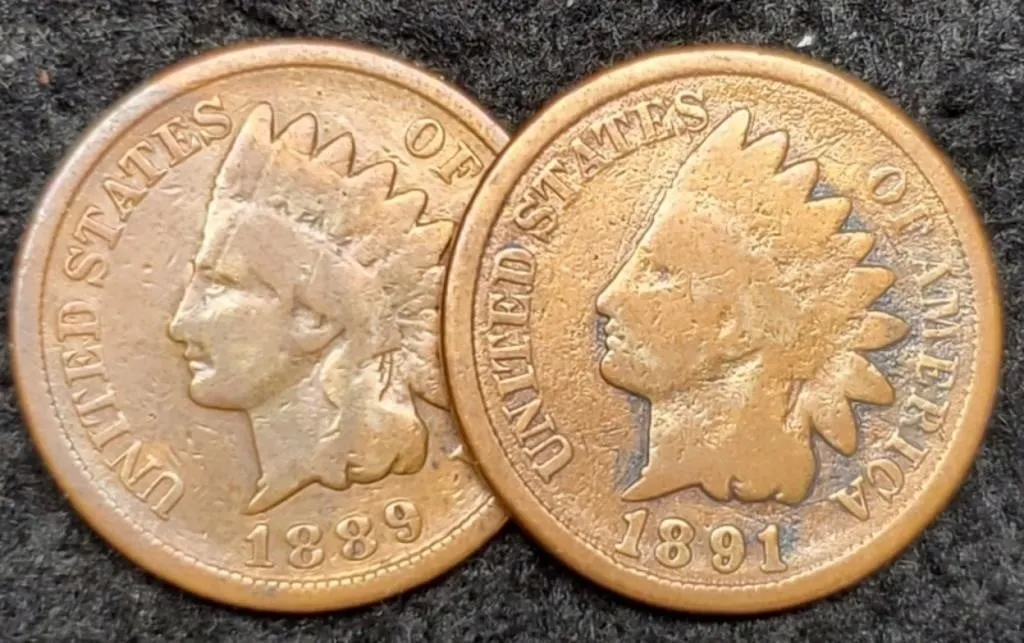 (2) Indian Head Cents 1889, 1891