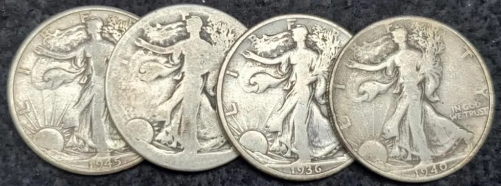 (4) W. Liberty Half Dollars 1936-D, 40, 45 No Date