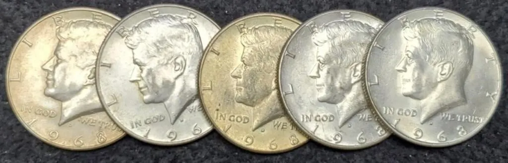 (5) 40% Silver K. Half Dollars