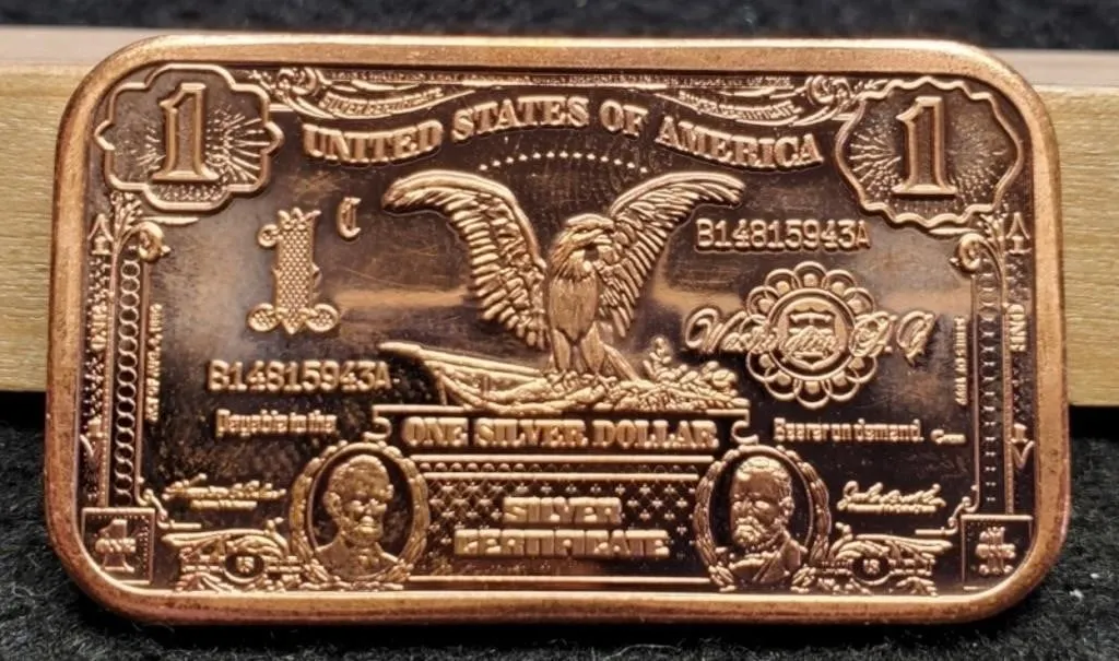 1 Troy Oz. Copper Bar "Silver Certificate"