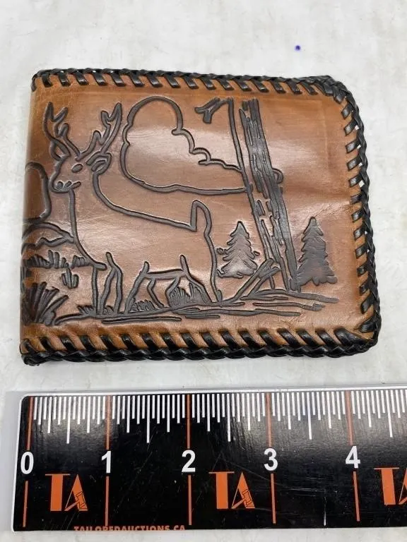 Tooled Leather Bifold Wallet with Deer Design