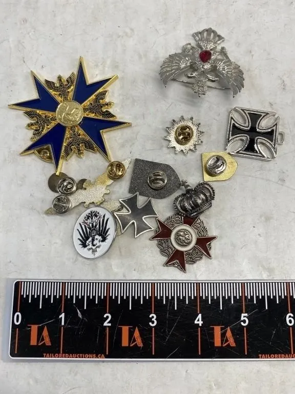 Assorted Military-Style Medals, Pins & Insignia
