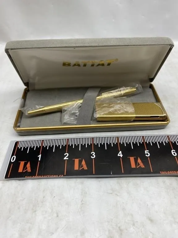 Battat gold-tone pen, pencil & lighter set