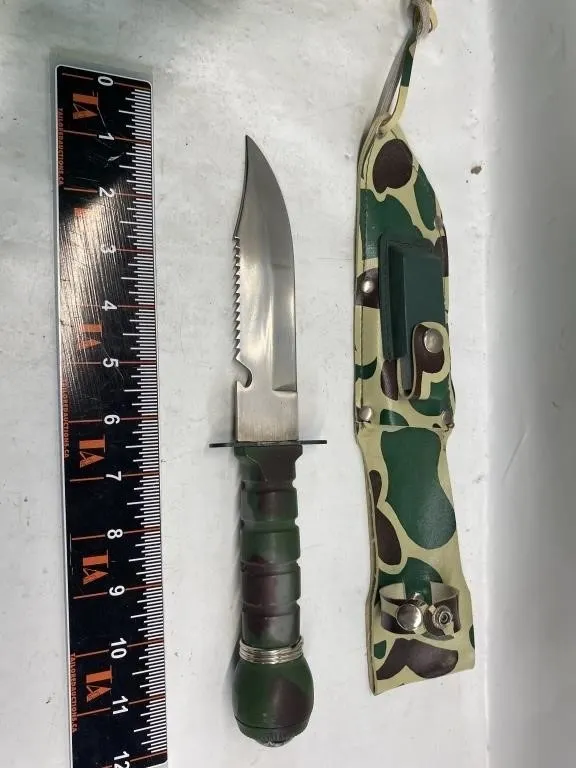 Camo Survival Knife with Sheath