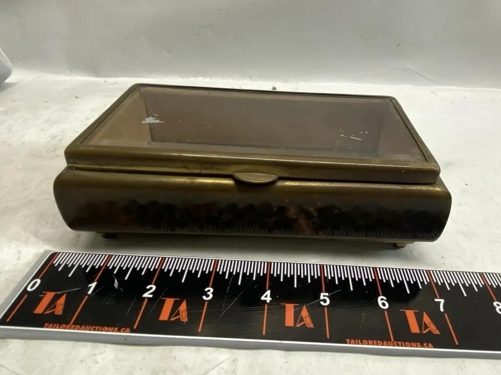Brass Beveled Glass Hinged Vanity/Jewelry Box