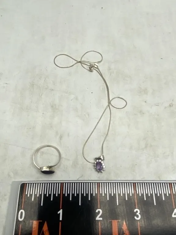 Sterling Silver Amethyst Ring and Pendant Necklace