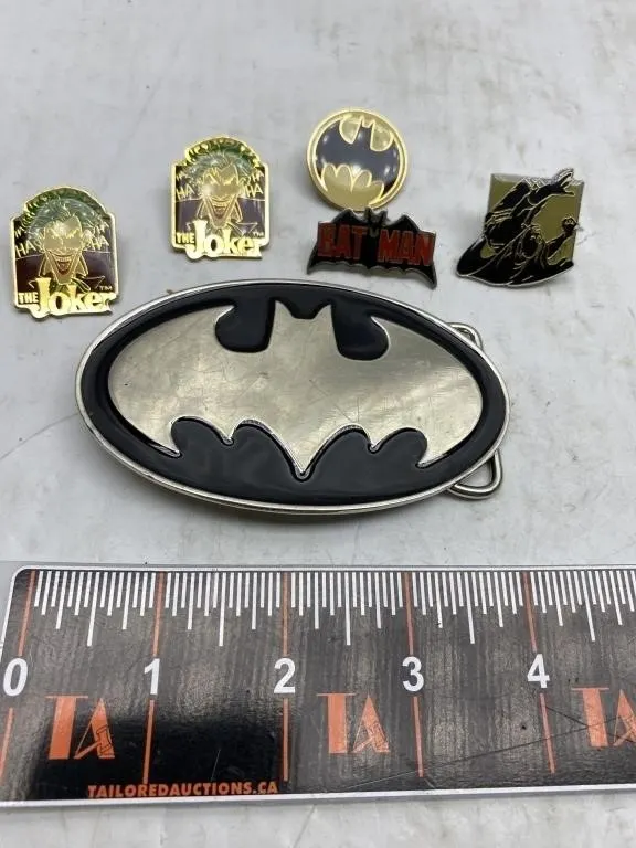 Batman & Joker enamel pins and belt buckle