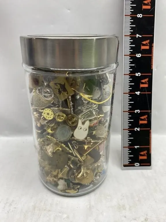 Jar of Assorted Vintage Lapel Pins & Enamel Badges