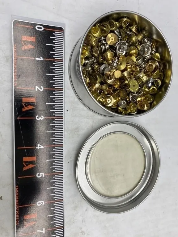 Tin of Assorted Pin Backs & Clutches