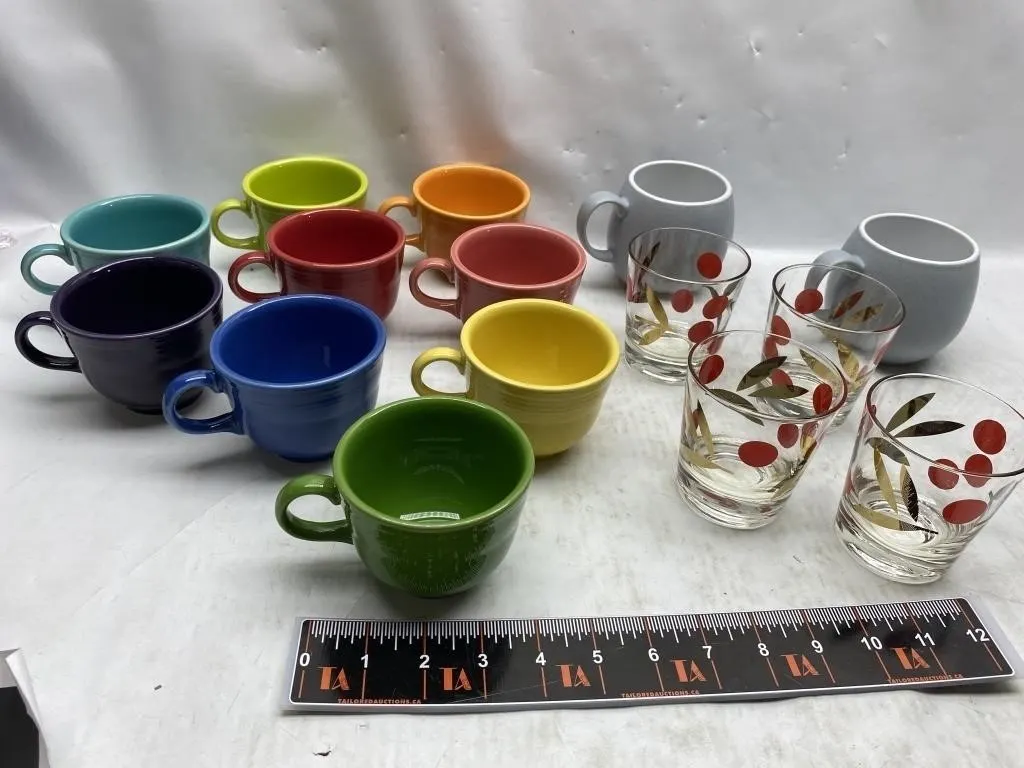 Colorful Mugs & Gold-Leaf Tumblers Lot