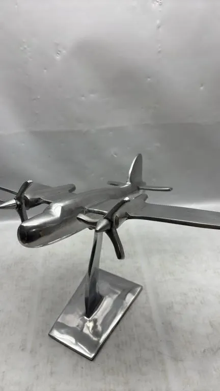 Art Deco Chrome Metal Airplane 10 inch Tall