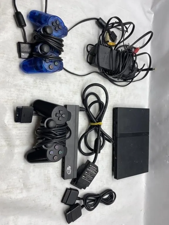 PS2 Console with Controllers and Cables