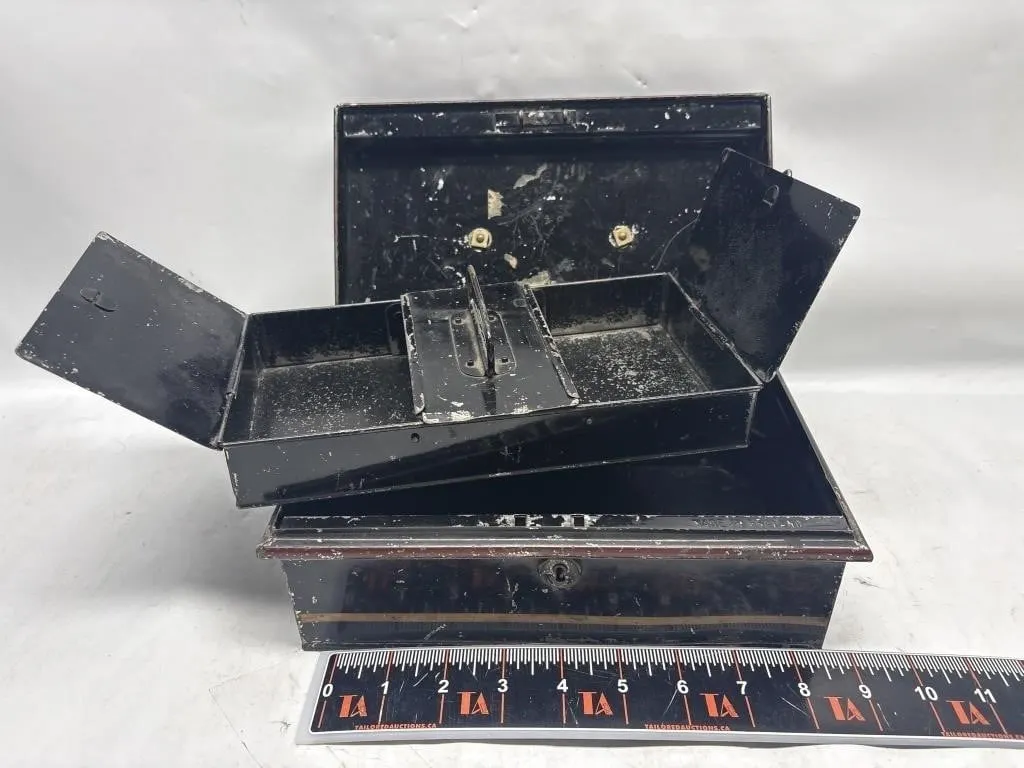 Antique Tin Cash Box w/ Removable Tray