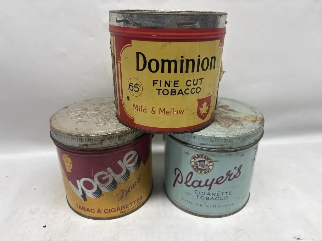 Vintage Tobacco Tins: Dominion, Vogue, Player's