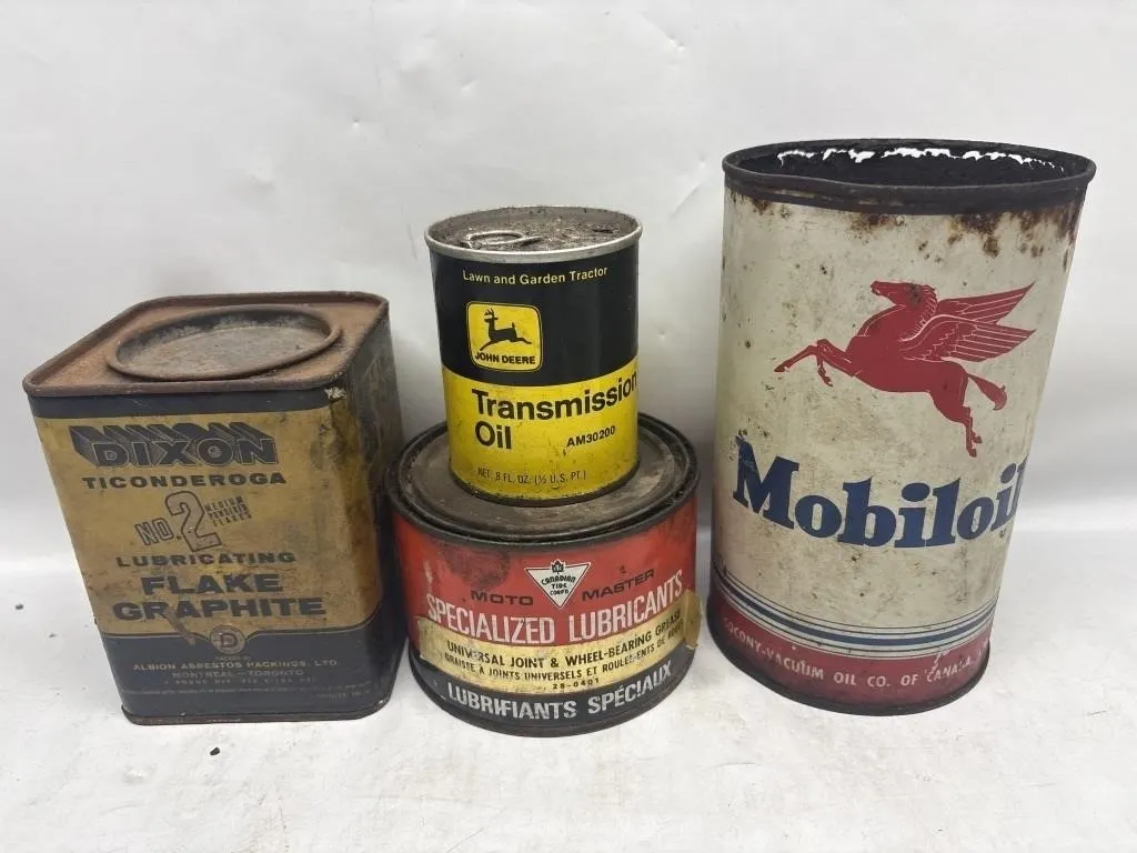Vintage Oil & Lubricant Tins: Mobiloil, John