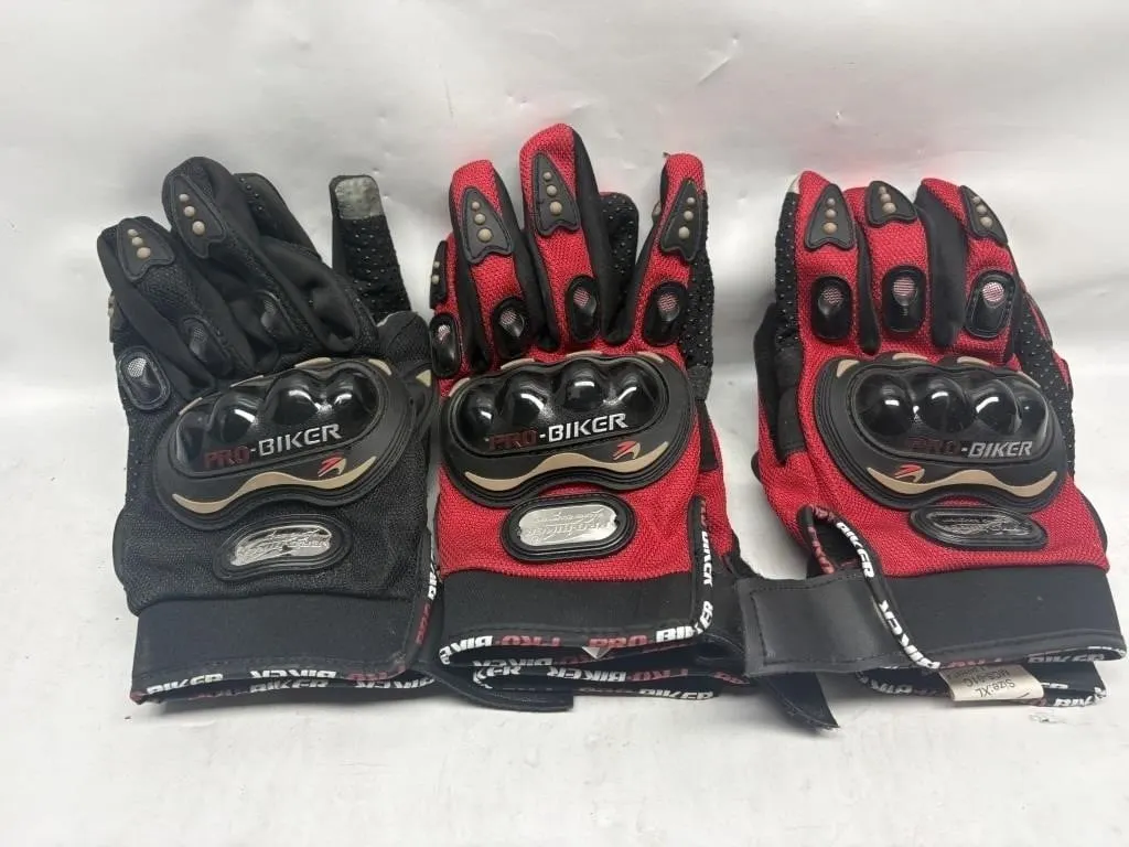 Pro-Biker Motorcycle Gloves, 3 Pairs
