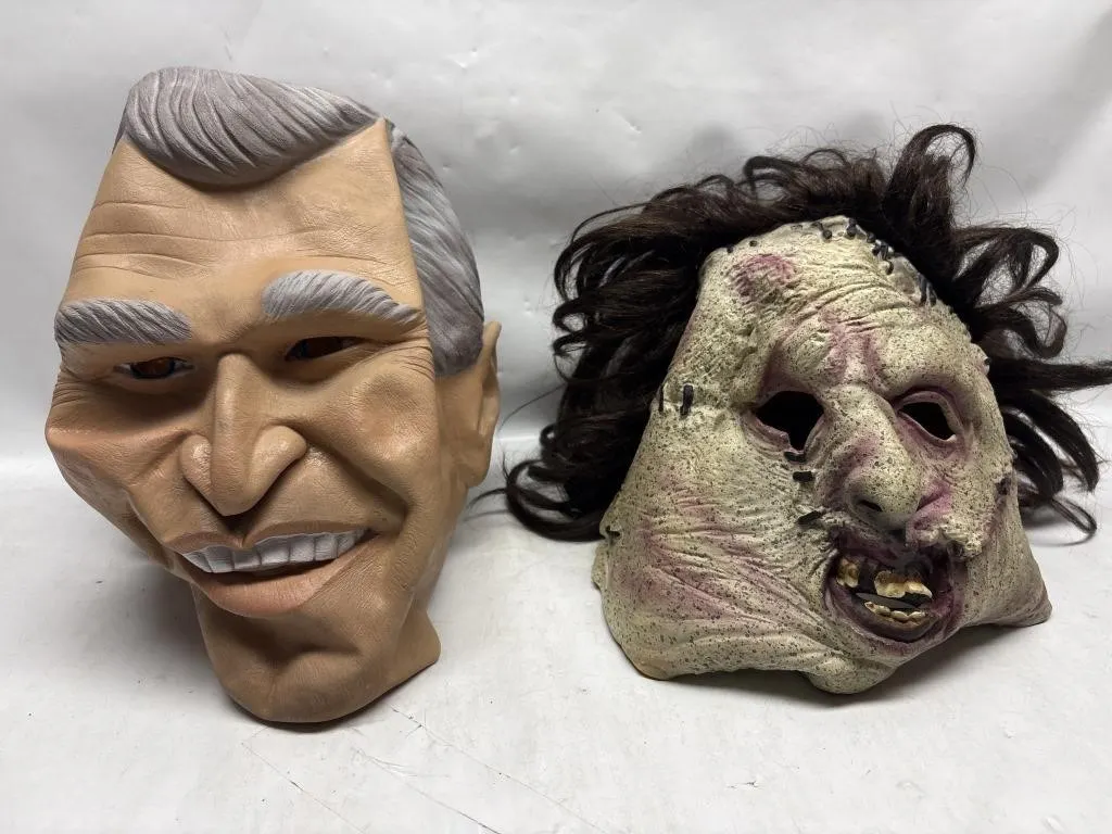 Two Latex Character Masks with Hair