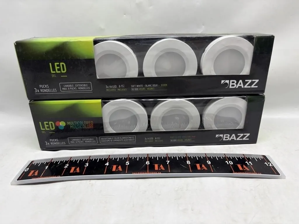 BAZZ LED Undercabinet Puck Light Kits, 2 sets