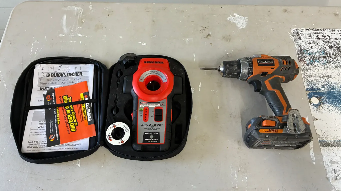 Rigid Drill and Black & Decker Stud Finder