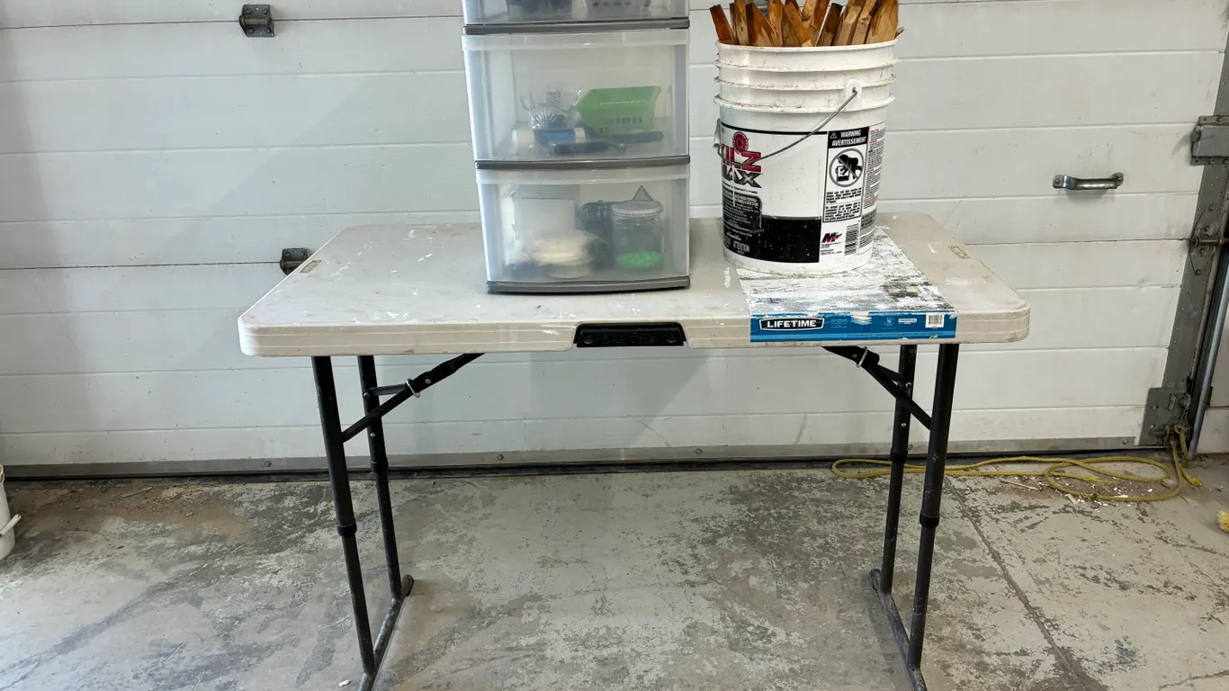 Folding Table, Storage Bin and Steaks