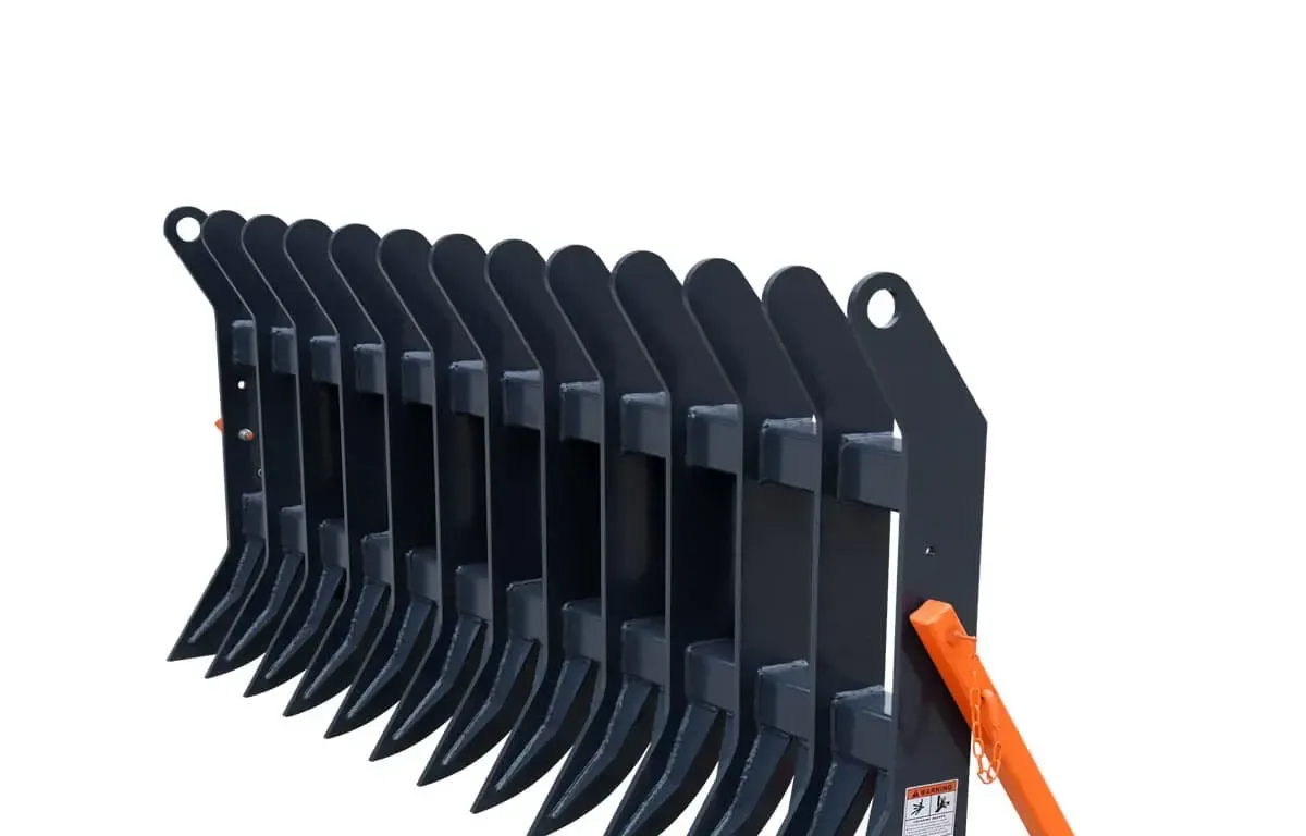 72" Skid Steer Root Debris Rake Attachment, Universal Mount, 6" Tine Spacing, 30-50 HP Skid Steers,