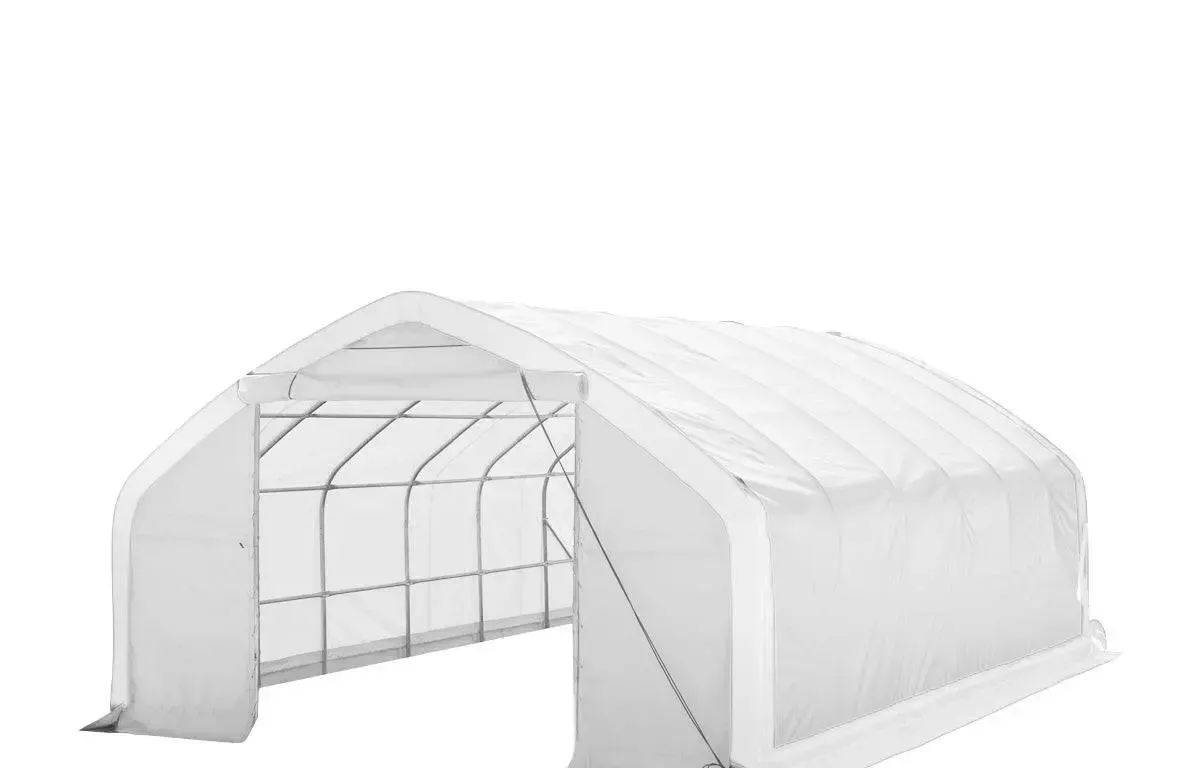 20' x 30' Straight Wall Peak Ceiling Storage Shelter with Heavy Duty 11 oz PE Cover & Drive Through