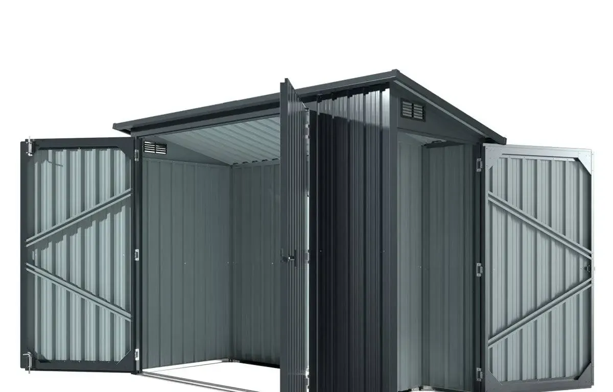 4' x 8' Bicycle Metal Pent Shed, 29 Gauge Corrugated Metal, 70" Upper edge, TMG-MS0408