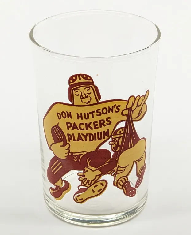 DON HUTSON'S PACKERS PLAYDIUM BEER DRINKING GLASS (BOWLING ALLEY BAR GREEN BAY WISCONSIN)