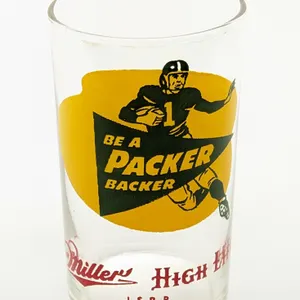 GREN BAY PACKERS MILLER HIGH LIFE BEER DRINKING GLASS