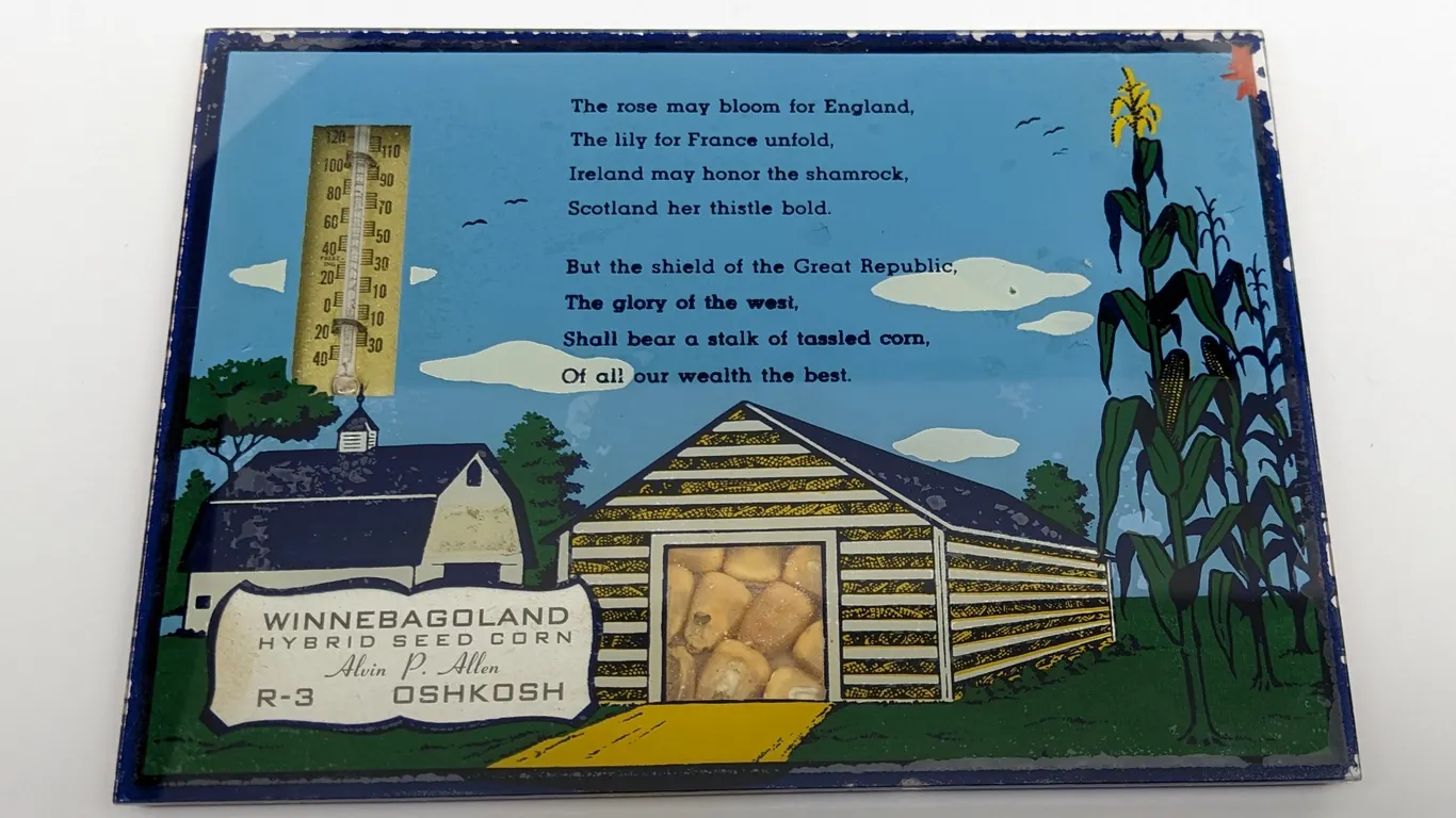 WINNEBAGOLAND HYBRID SEED CORN OSHKOSH WISCONSIN THERMOMETER SIGN