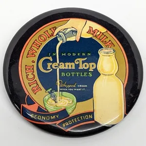 CREAM TOP MILK BOTTLE PINBACK BUTTON