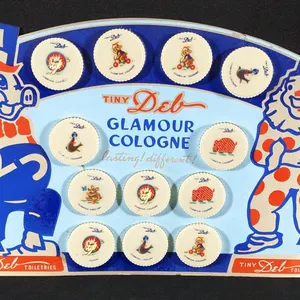 TINY DEB GLAMOUR COLOGNE COMPACT STORE DISPLAY CLOWN & PIG