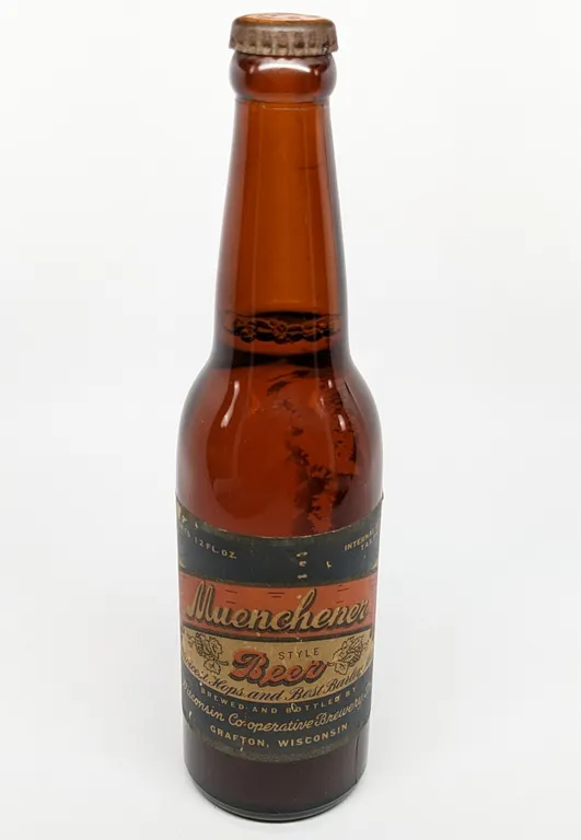 IRTP 12 OZ PAPER LABEL BOTTLE MUENCHENER STYLE BEER WISCONSIN COOPERATIVE BREWING GRAFTON WIS