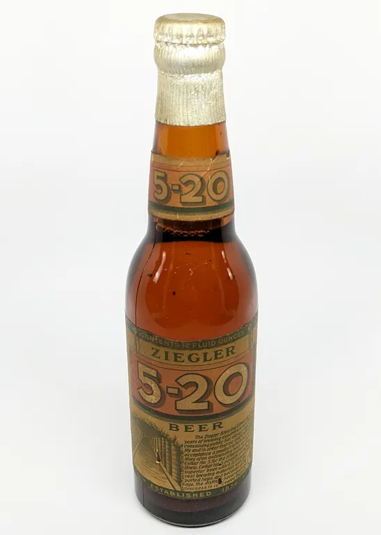 ITRP 12 OZ PAPER LABEL BOTTLE ZIEGLER 5-20 BEER BEAVER DAM WISCONSIN