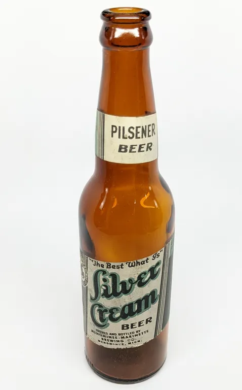 IRTP 12 OZ PAPER LABEL BOTTLE SILVER CREAM BEER MENOMINEE MARINETTE BREWING CO MICHIGAN