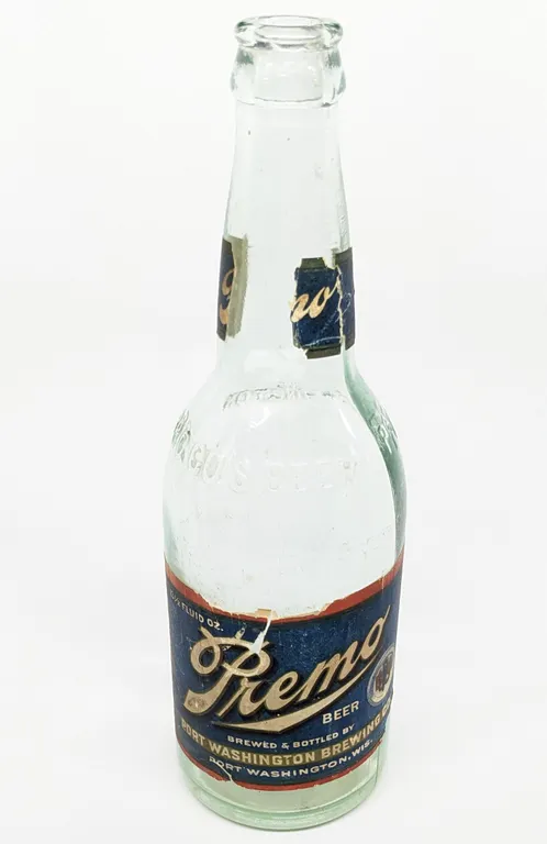 PRE PROHIBITION 13 1/2" PAPER LABEL BOTTLE PREMO BEER PORT WASHINGTON WISCONSIN