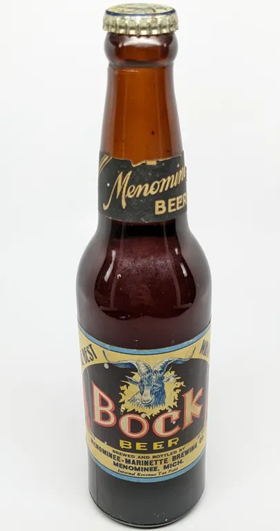 12 OZ PAPER LABEL BOTTLE MENOMINEE MARINETTE BREWING BOCK BEER WISCONSIN