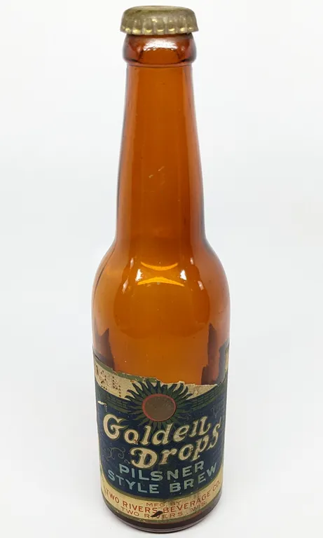 U-PERMIT 12 OZ PAPER LABEL BOTTLE GOLDEN DROPS PILSNER STYLE BREW BEER TWO RIVERS WISCONSIN