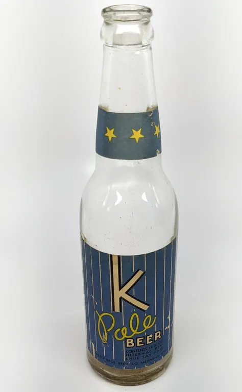 IRTP 12 OZ PAPER LABEL BOTTLE WALTER BROS K PALE BEER MENASHA WISCONSIN