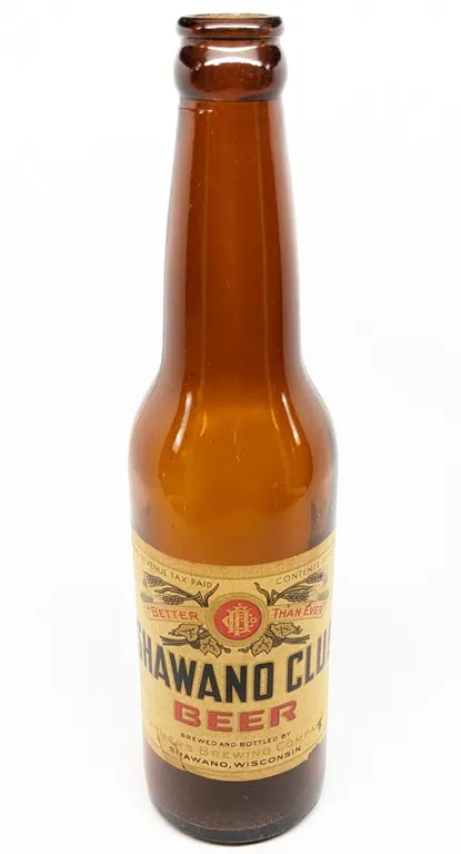 IRTP 12 OZ PAPER LABEL BOTTLE SHAWANO CLUB BEER FARMERS BREWING WISCONSIN